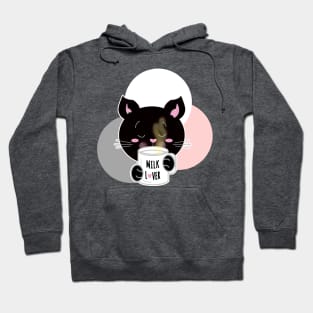 Black cat drinking milk lover Hoodie